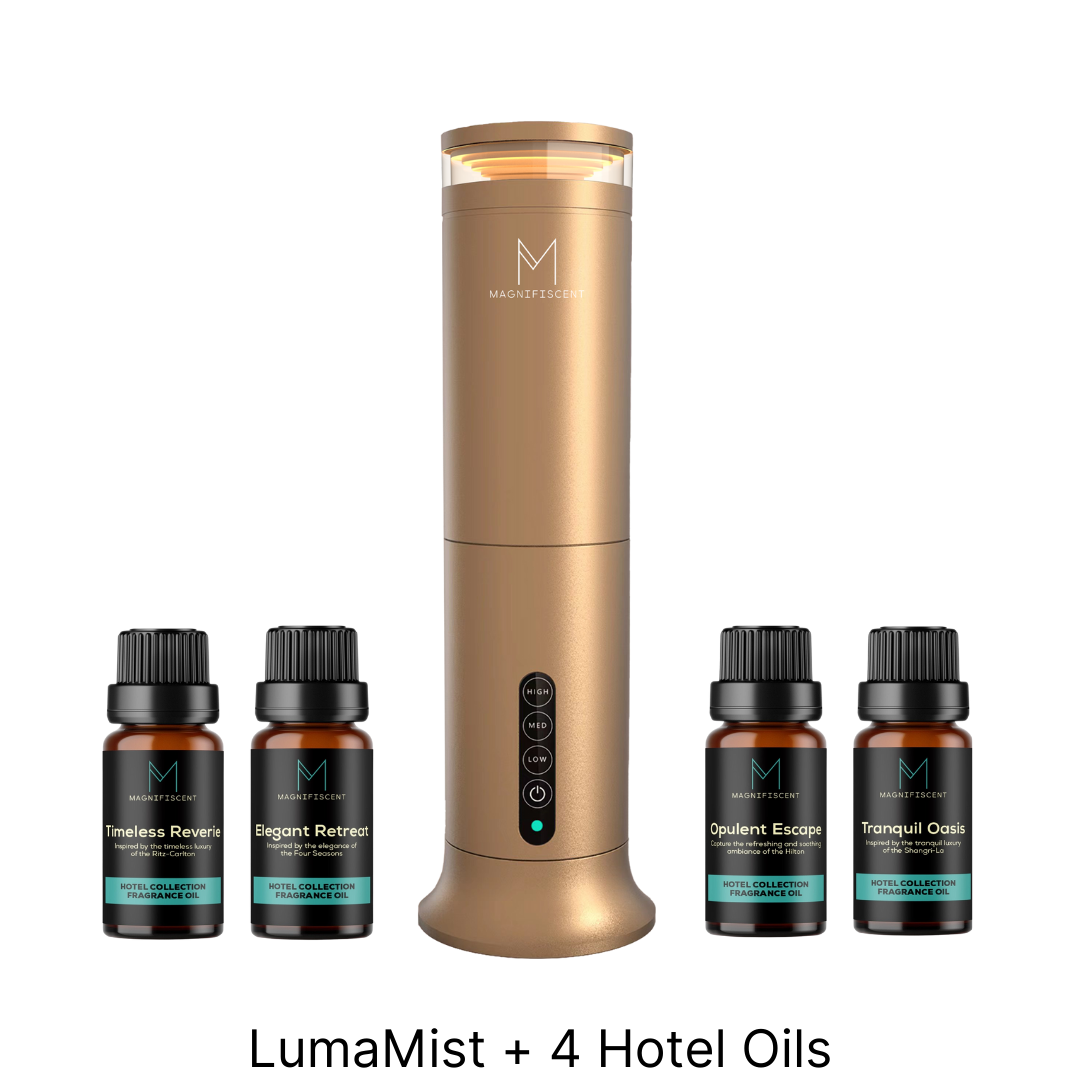 LumaMist Hotel Collection – Luxury Diffuser + 4 Famous Hotel Oils