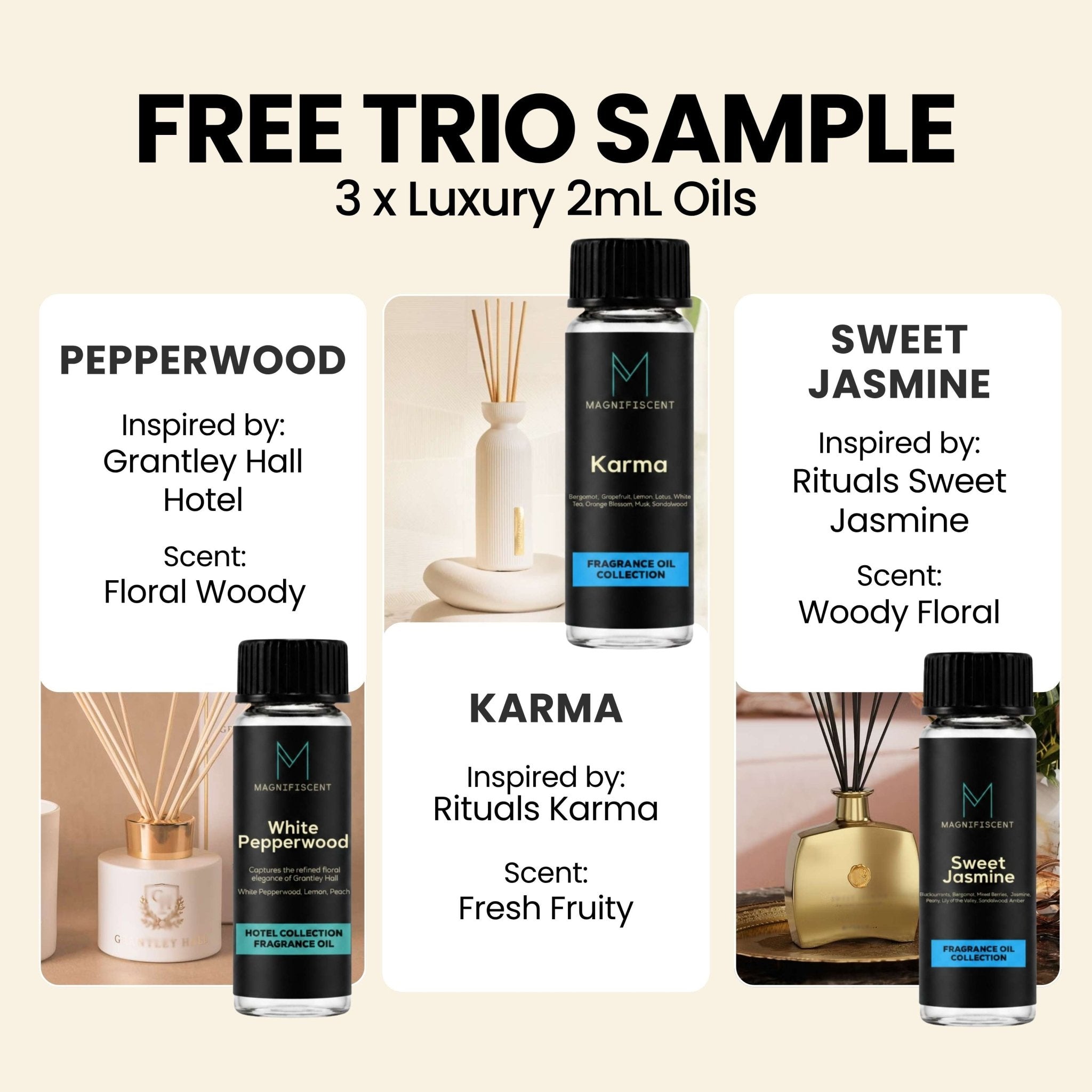 Trio Sample - White Pepperwood / Karma / Sweet Jasmine - Magnifiscent
