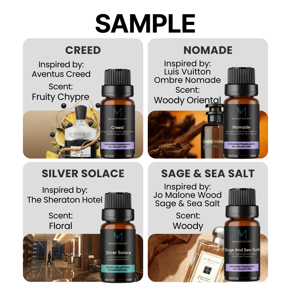 Quartet Sample - Sage & Seasalt / Silver Solace / Nomade / Creed - Magnifiscent