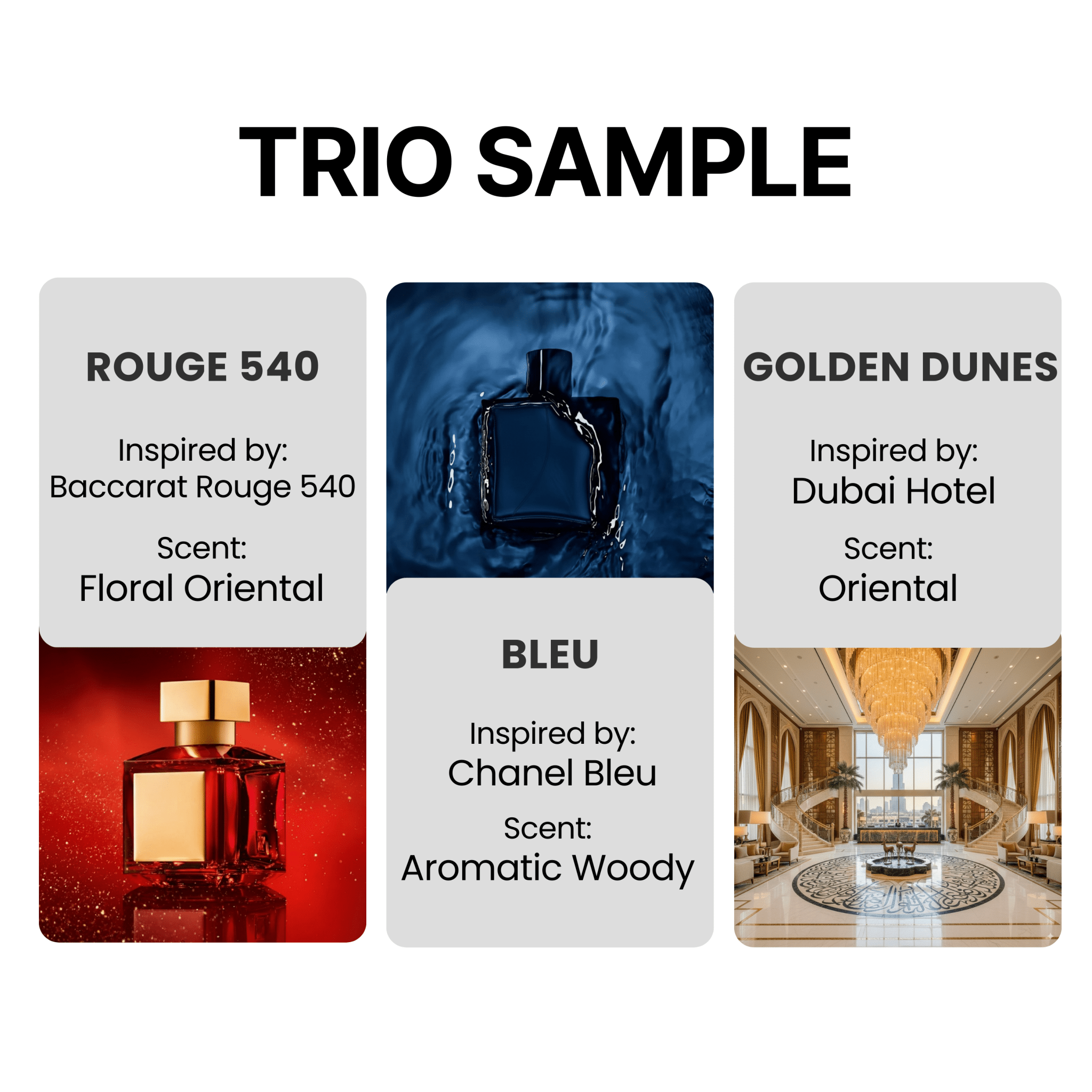 Trio Sample - Golden Dunes / Rouge 540 / Bleu - Magnifiscent