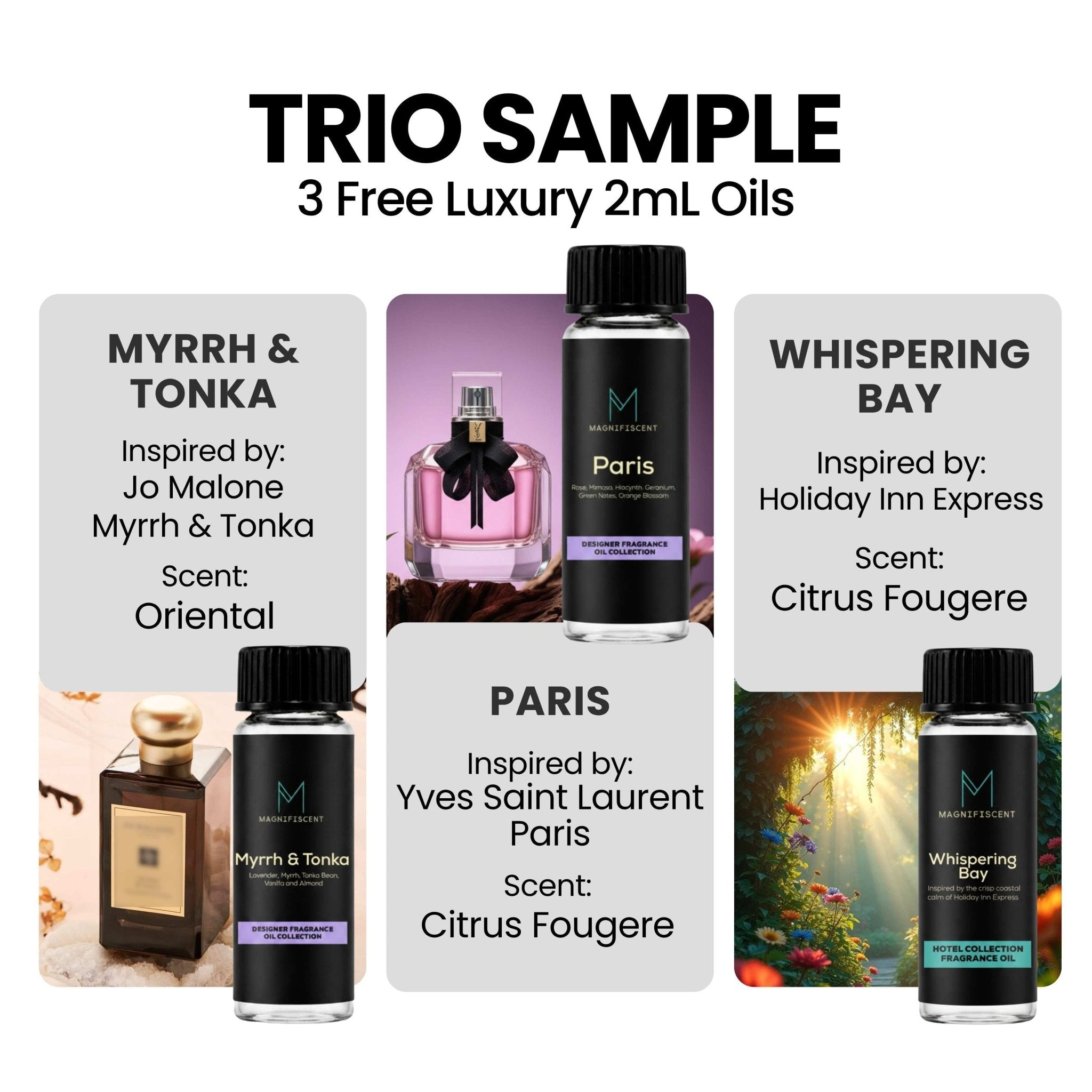 Trio Sample - Myrrh & Tonka / Paris / Whispering Bay - Magnifiscent